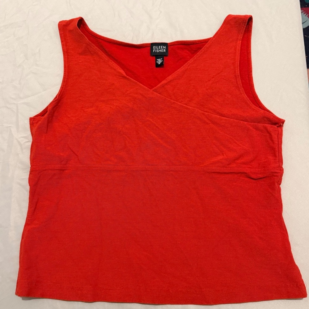 Eileen‎ Fisher Womens Cayenne Red V-Neck Crossover Sleeveless Tank Top Medium